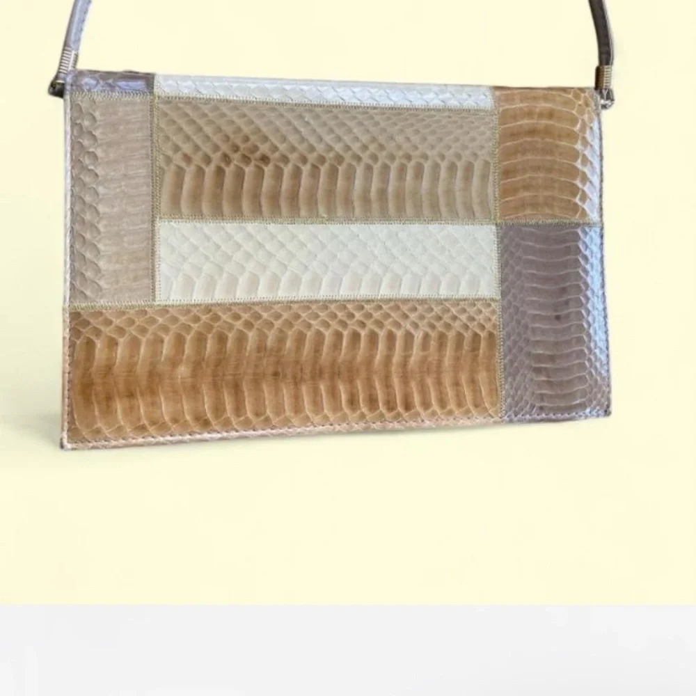 Vintage 70s J Renee Snakeskin Beige Clutch‎ Satchel Handbag Women’s Purse